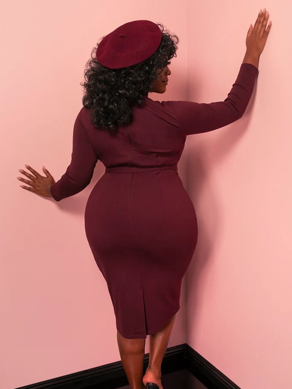 Vixen by Micheline Pitt Burgundy Bad Girl Wiggle Dress